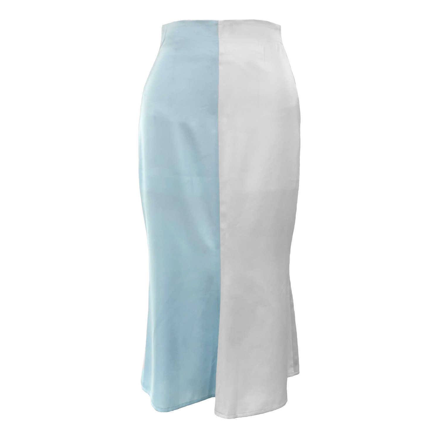 Women Two-tone Color Long Skirt Spring Summer WoMens Fashion Skirt High Waist Zipper Satin Color Matching Dress Length Adult Skirts 241023