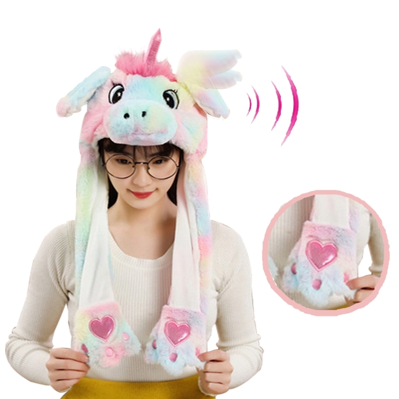 Plush Beanie Hat 2025 Soft Warm Caps with Ear Flaps Winter Party Crazy Hats new Cute Animal Moving Ears Costume Accessory Dropship
