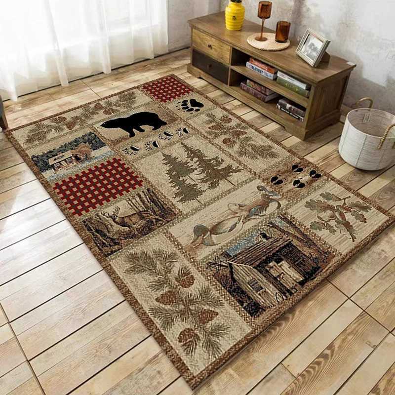 Rustic Style Bear Moose Deer Carpet for Living Room Non-slip Dirt Resistant Sofa Table Large Area Rug Entrance Indoor Door MatsXJ241101
