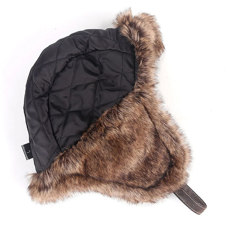 Winter hat mens pilot bomber trap hat artificial fur snow hat with ear flaps windproof and warm Lei Feng hat 241031