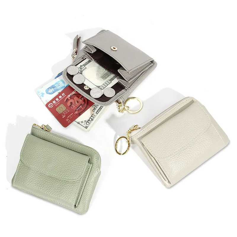 Zipper Coin Purses Genuine Cow Leather Wallet Lady Card Holder Coins Pocket Versatile Handbag Flexible Key Ring Style Flap PurseXJ241111