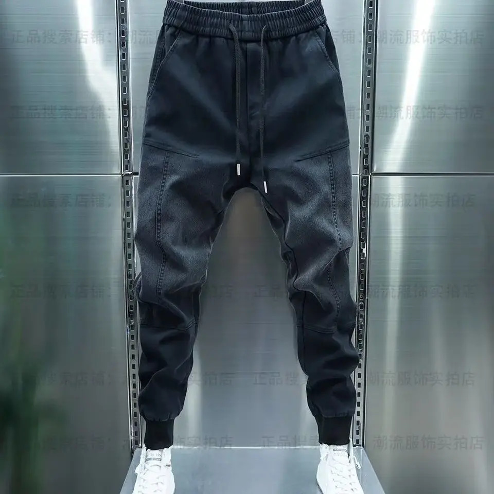 Mens Jeans Drawstring Loose Denim Casual Pants Stylish Gradient Color Harem Joggers Autumn Korean Fashion Tapered Trousers 241024