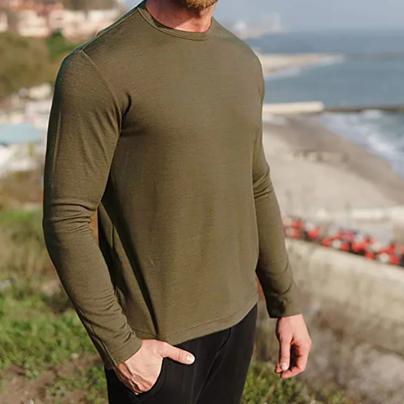 100 Merino Wool Base Layer Men Shirt Underwear top Thermal Top Warm Wicking Breathable AntiOdor 241029