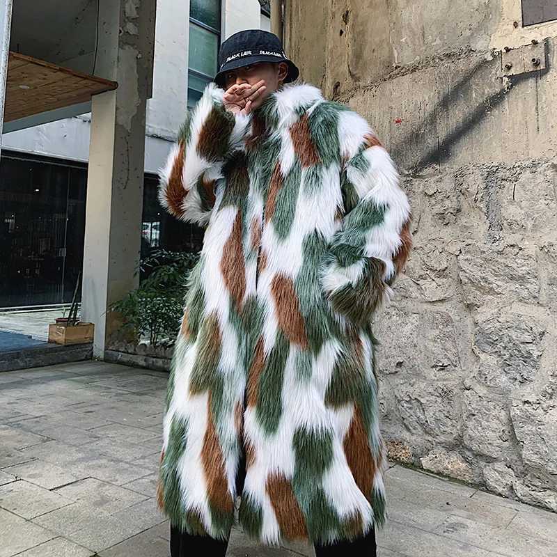 Winter Hip Hop Fur Coat Long Hooded Jacket Men Korean Fashion Warm Thicken Trench Coat Street Casual OvercoatXJ241102