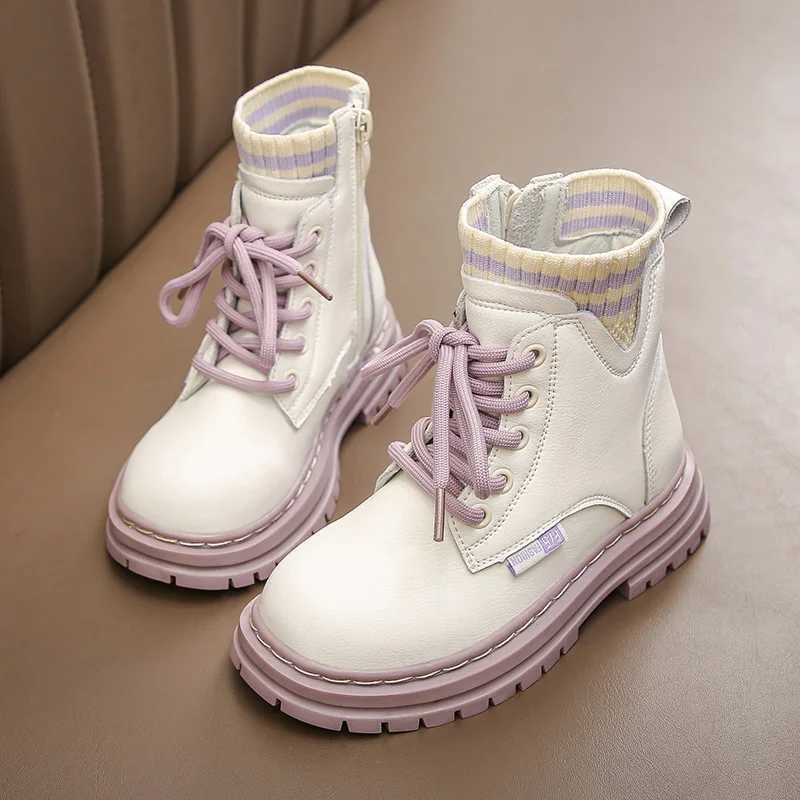 Fashion girls childrens boots autumn and winter casual shoes childrens soft leather ankle boots princess student high top sports shoes M241102