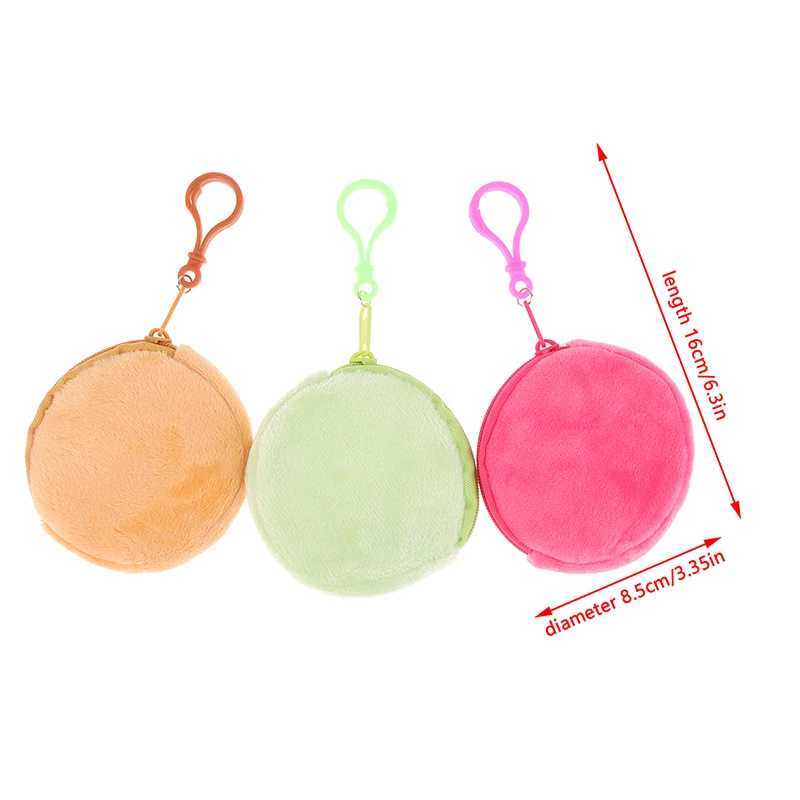 Candy Color Round Plush Coin Purse Women Cute Solid Color Change Pouch Wallet Keychain Portable Earphe Storage BagsXJ241111
