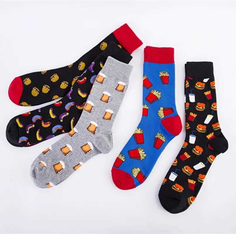 2020 New Large Cartoon Mens Cotton Socks with Beer Burger Mens Happy Socks Meias 51401 X2503191