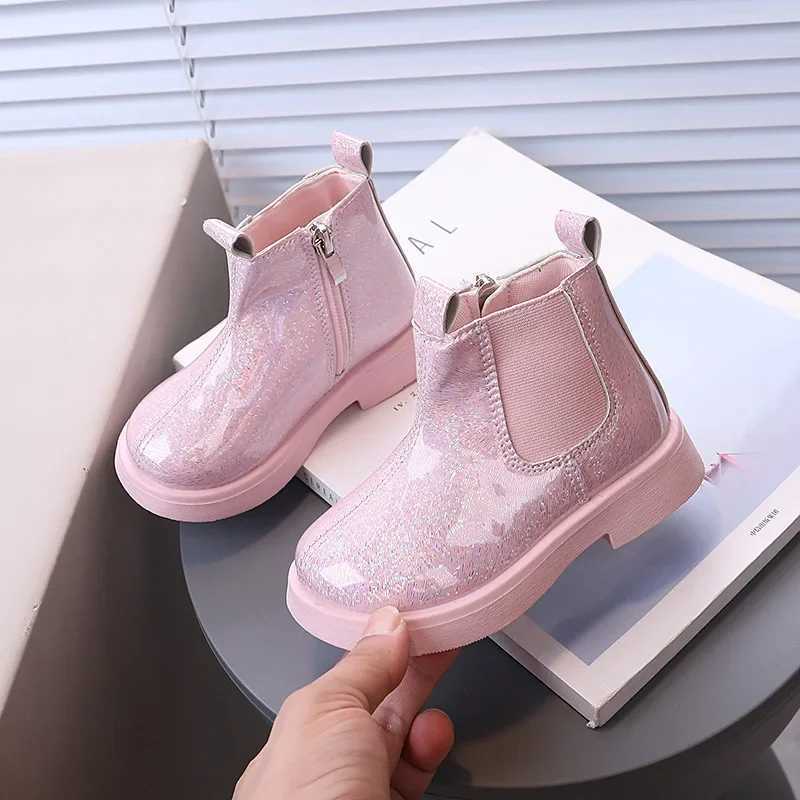Girls Chelsea Boots Shining Childrens Ankle Boots Fashion Edition Autumn New Girls Side Zipper Short Boots M241102