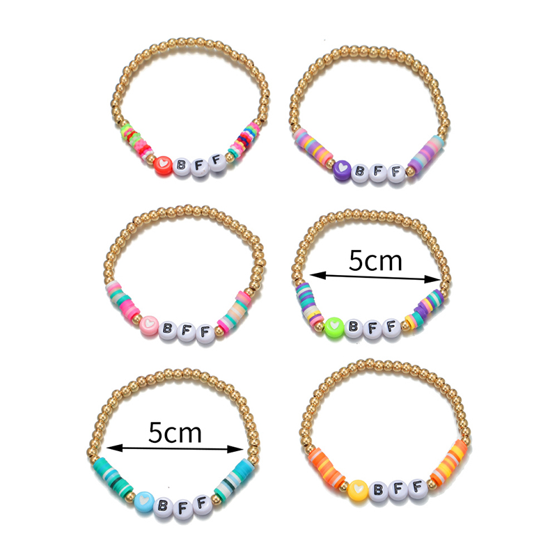 6Pcs/set Handmade BFF Letter Heart Beads Stretch Bracelet for Girls Kids Friendship Party Birthday Jewelry Gift