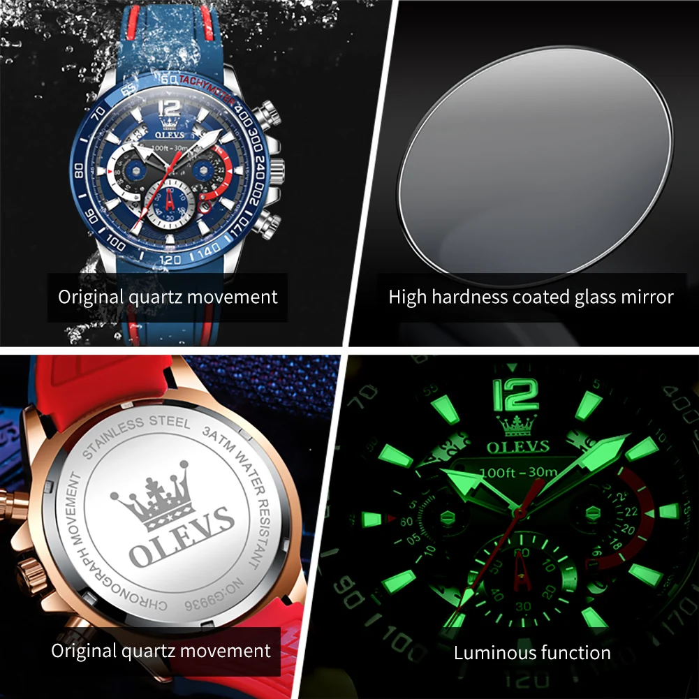 OLEVS new Quartz Watch for Men Original TOP Brand Rubber strap Waterproof Luminous Date 2025 Week Men's Quartz Watch reloj hombre