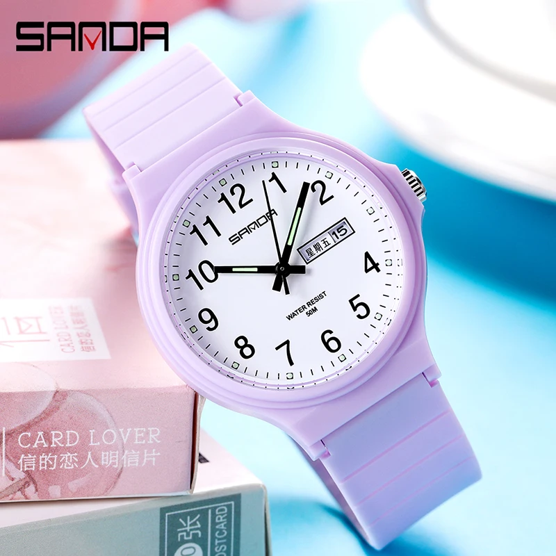 SANDA Trendy Womens Watches Brand Casual Women Quartz Watch Luminous Weekly Calendar new Display 30M 2025 Waterproof Reloj Mujer