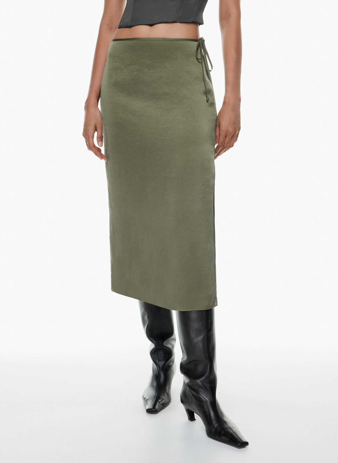 Women Skirt WoMens Lace Up Satin Half Skirt High Waist Slit Straight Tube Skirt Solid Color Temperament Long Skirt For Women Length Adult Skirts 24102