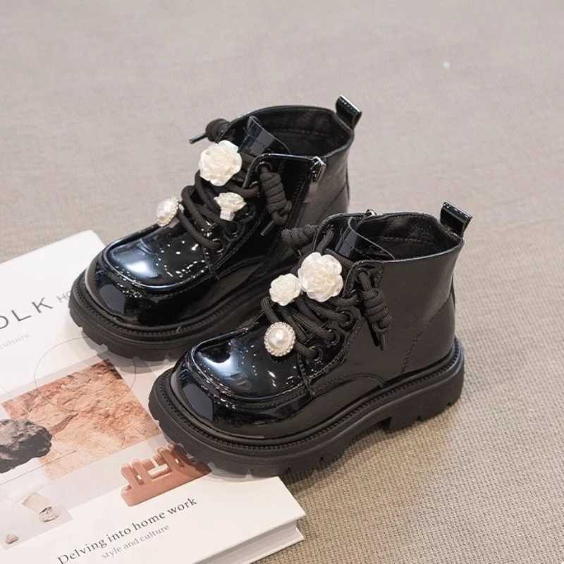 French platform childrens boots winter Pu girls leather boots medium-sized ankle boots fashionable princess boots black short boots childrens shoes Bo