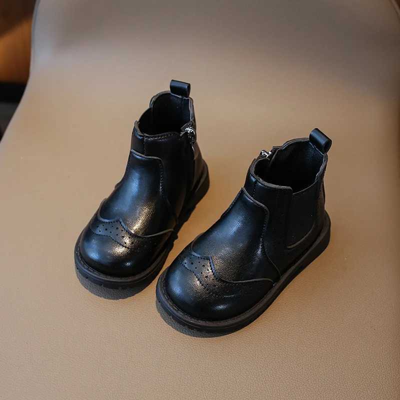 Winter Warm Fashion Show Childrens PU Round Toes Comfortable Solid Color Casual Boots Add Square Heels for Children M241102