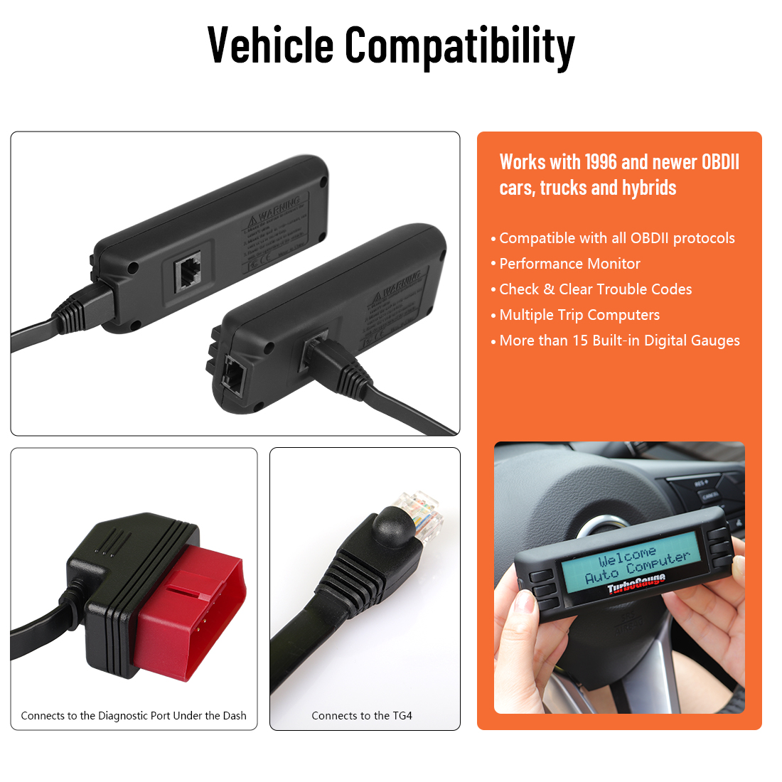 QUICKLYNKS TG4 4 in 1 Car OBD2 Gauge Scanner Code Reader Car Automatic Trip Computer Digital Gauges Scan Gauge Vehicle Monitor