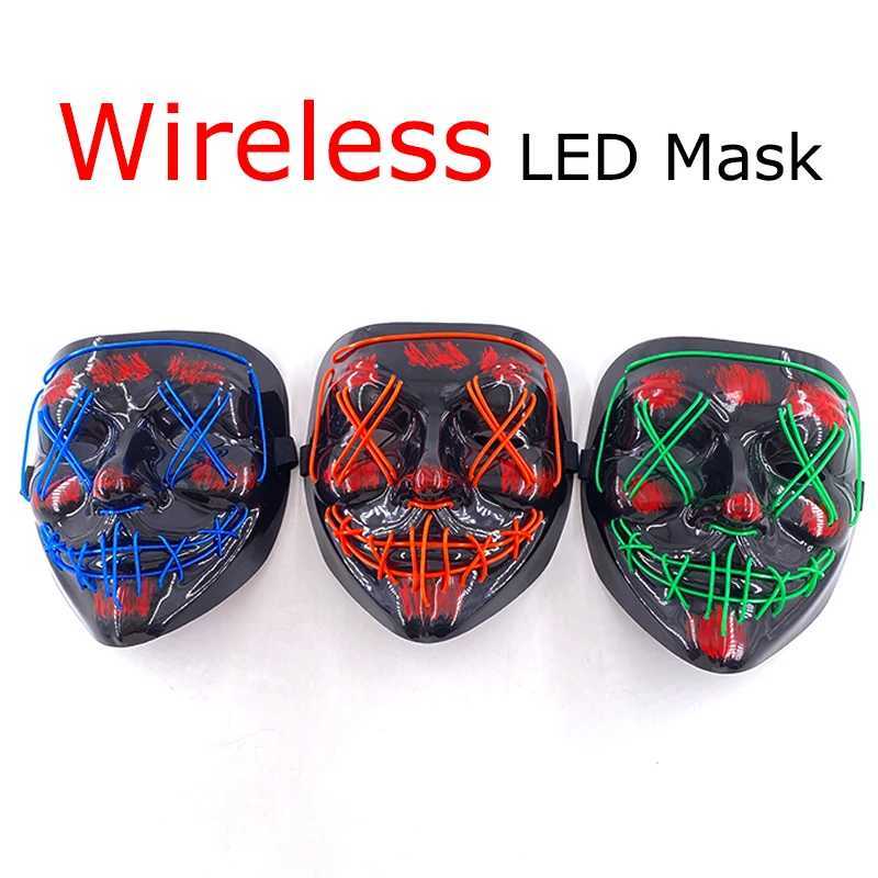 Lanjia Wireless Neon LED Luminous Used For Makeup Halloween Party Adult Children Mask Bar Decoration Horror Prop Y C B