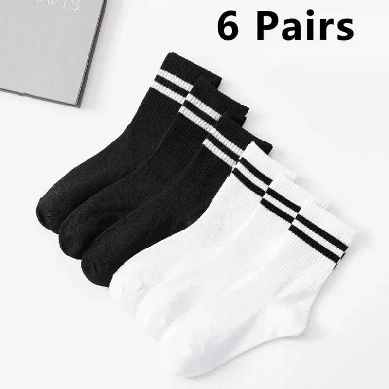 6Pairs/lot Middle Tube Mid Length Stockings Set For Men in Solid Black And White Breathable LX241102