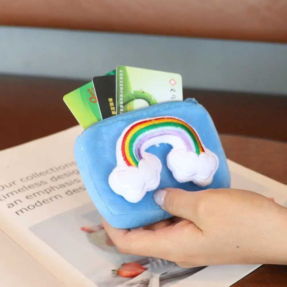 Cute Pink Rainbow Plush Toys Peluches Toy Purse Card Bag Decorati Portable Pendant with Keychain for Girl Kids GiftXJ241111