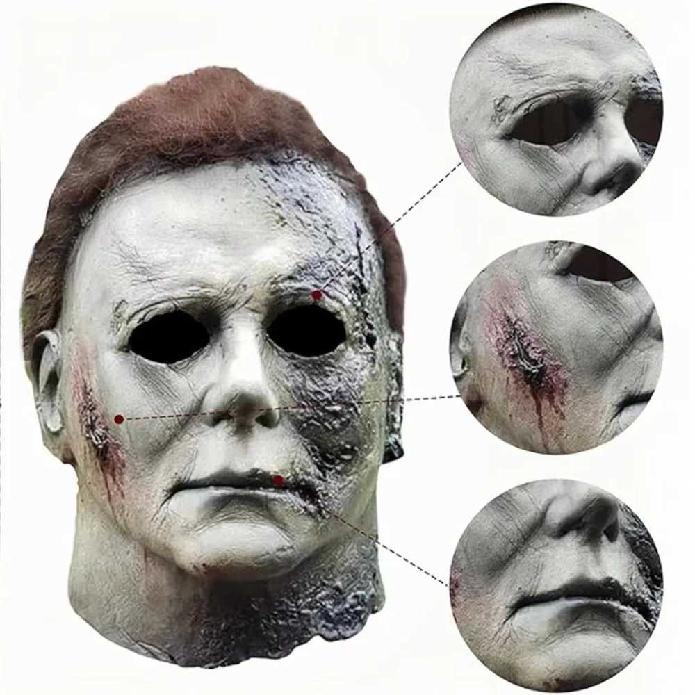 Michael Myers Mask Latex Halloween Cosplay Party with IC Knife Match Horror Makeup Adult Cosplay Mask Y241104
