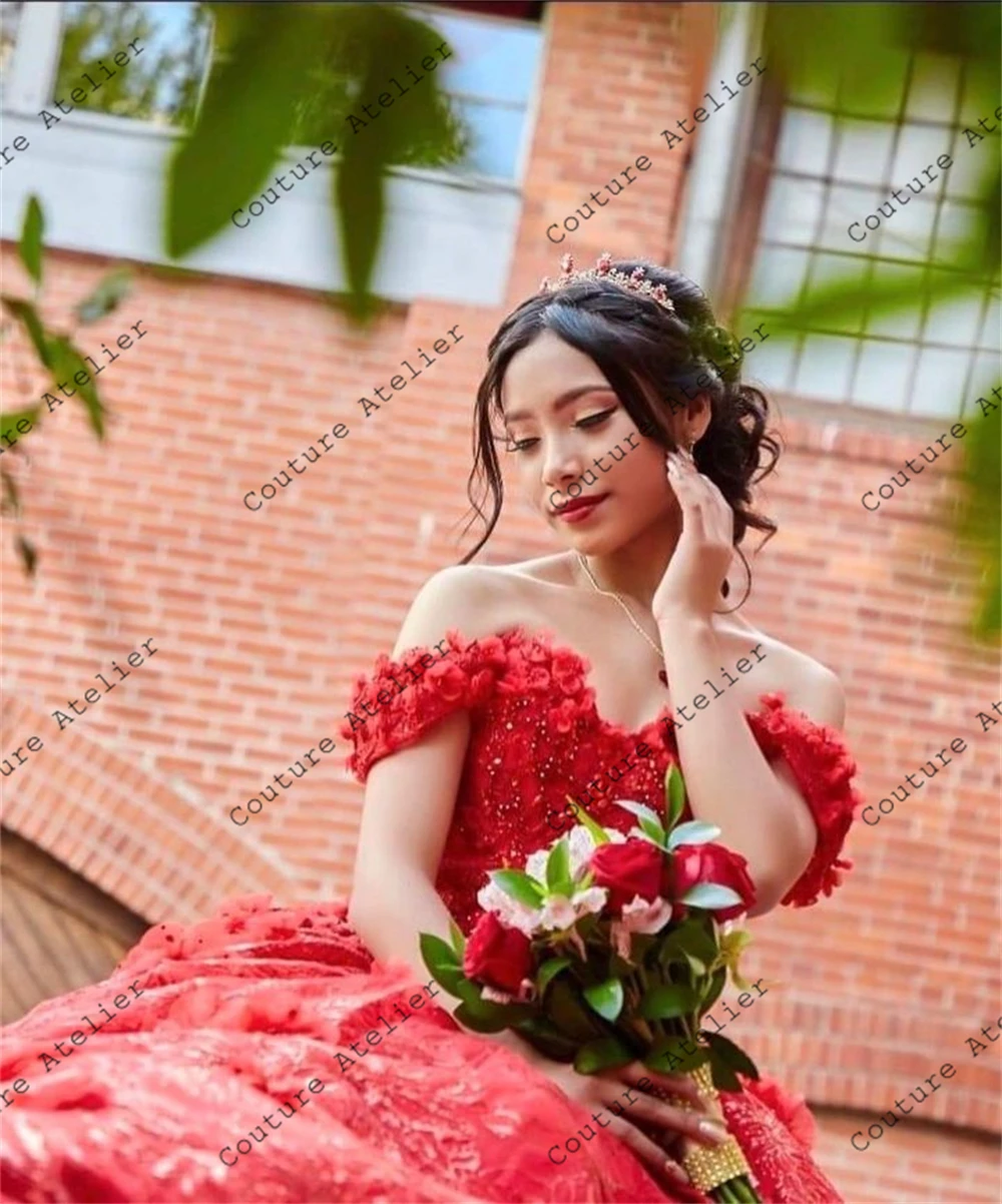 Shinning Red Off The Shoulder Quinceanera Dresses Ball Gown Birthday Gown Lace-Up 2025 Sparkly Sweet 15 new 16 Dresses vestidos de gala