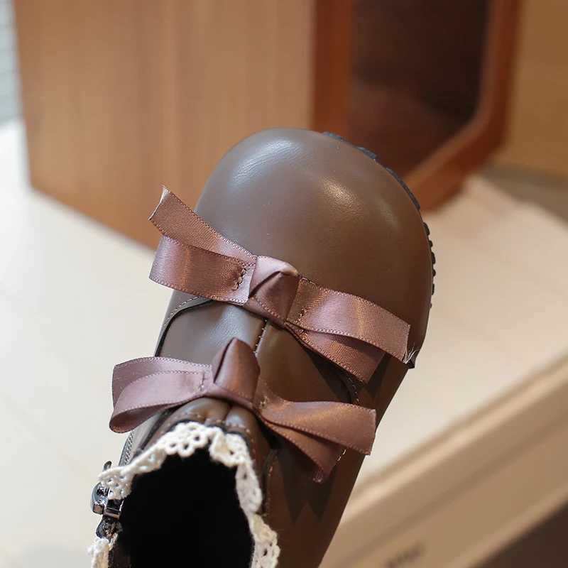 Childrens girls boots fashionable lace decoration bow zipper closure non slip shoes indoor and outdoor princess shoes M241102