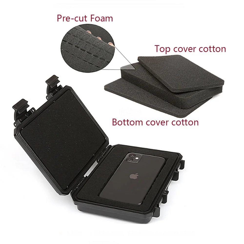 Suitcase Tool Box Portable ABS Waterproof Shockproof Safety Plastic Briefcase Storage Hard Case Sponge Pre-cut Foam ip67