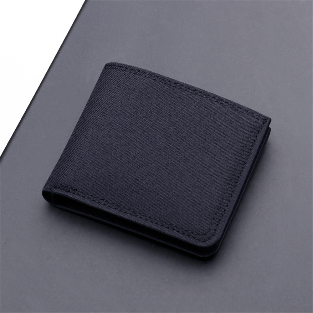 PT052,Men's Short Horizontal Square Canvas 2 Fold Solid Color Buckle Wallet Denim New Unmarked Sewing Thread Ultra Thin Card Holder