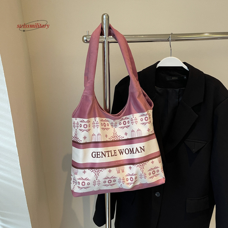 Ins large capacity tote 2024 new summer canvas Thai niche letter casual shoulder bag #27 swissmilitary