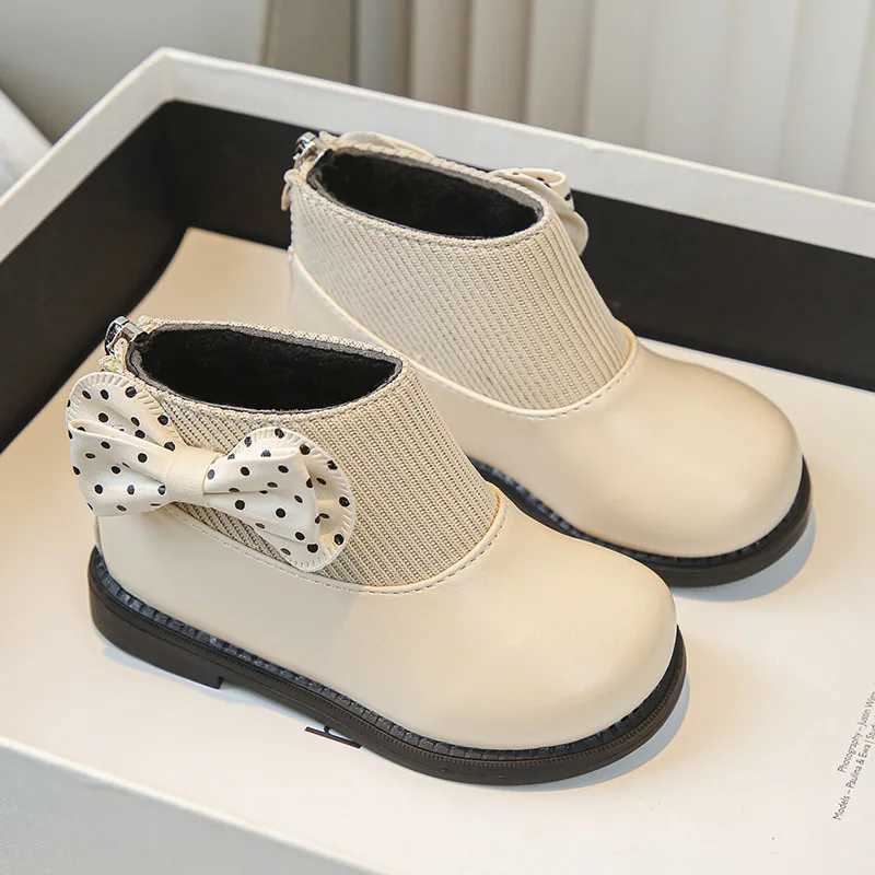 Fashion Girl Boot Soft Soles Comfort Girl Shoe Simple Bow Shaped Kid Shoes Versatile Slish Ankle Boot Sweet Trendy Child Boots M241102
