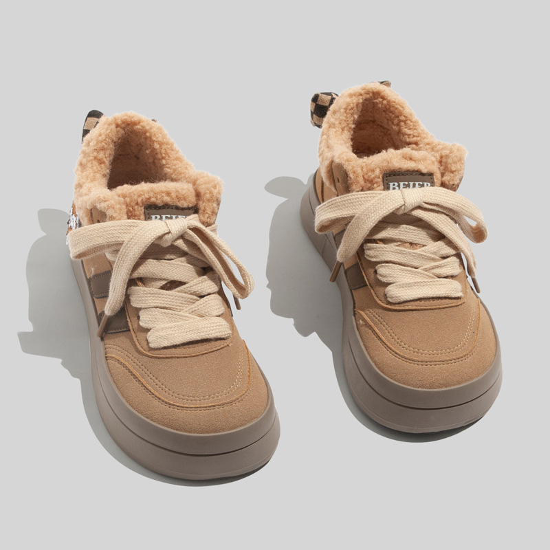 Retro Fashionable Plush Thick Lamb Wool Warm Cotton Shoes