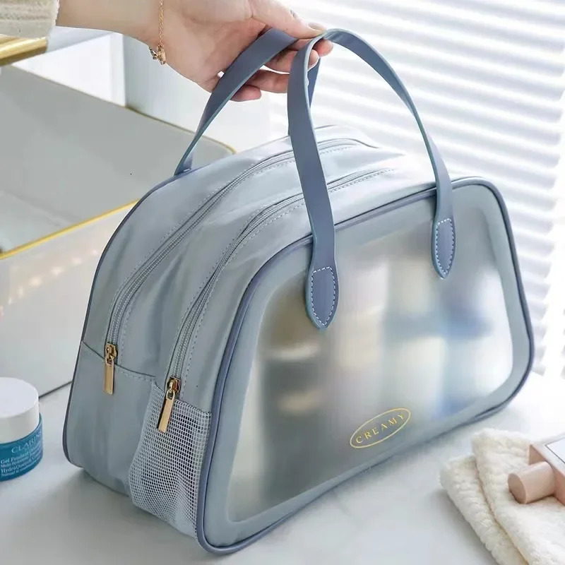Makeup storage bag large capacity womens makeup bag double-layer transparent waterproof bathroom wash bag simple daily makeup bag 241031