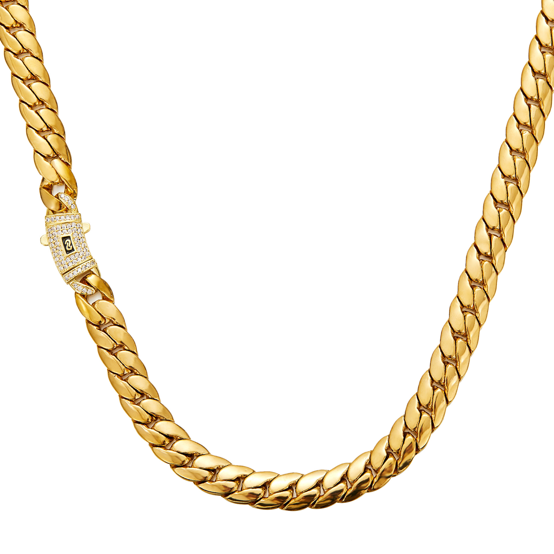 Solid Stainless Steel Miami Cuban Chain Necklace Bracelet Curve Clasp Jewelry