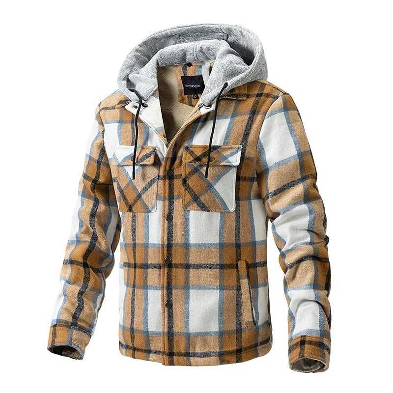 Autumn and Winter Mens Flce Warm Jacket Fashion Mens Thick Checkered Shirt Hoodie Mens Classic Windbrr Shirt Jacket W241102