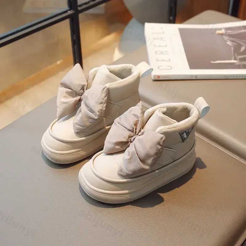 Girls Boots Bow Version Soft Princess Shoes New Autumn Winter Childrens Fashion Plush Warm Snow Boots Anti slip Childrens Shoes M241102