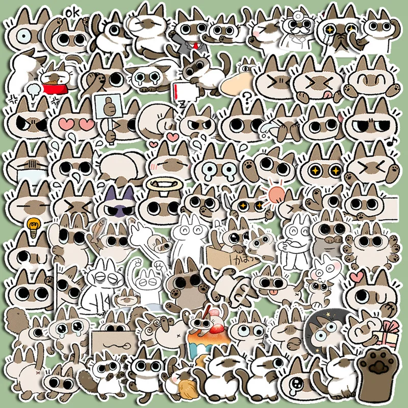 100Pcs/Set Siamese Cat new Bean Puree Graffiti DIY Lage 2025 Laptop Skateboard Phone Decal Sticker Toys