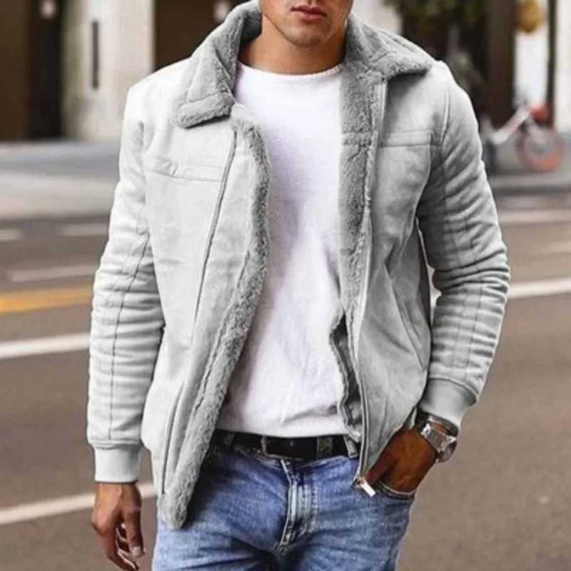 Mens jacket imitates winter fur coat thickened with warm zipper pilot jacket W241102