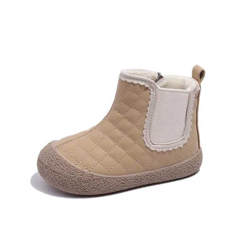 New girls short boots with side zipper fashionable and cute round toe Japanese sled childrens boots color matching soft childrens princess boots M2411