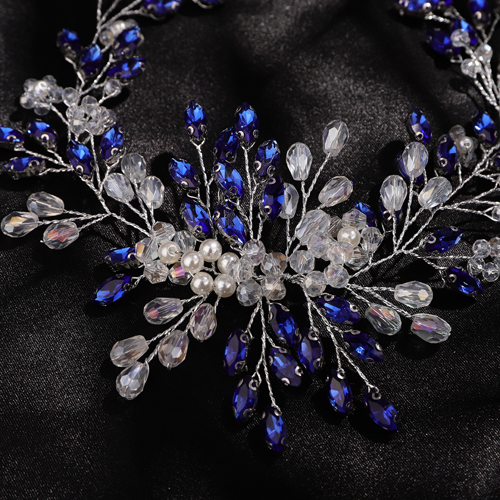 Purple Rhinestone Headband for Wedding Headpiece Handmade Pearl Crystal Bridal Hair Jewelry Headwear Blue Hair Accessories Tiara