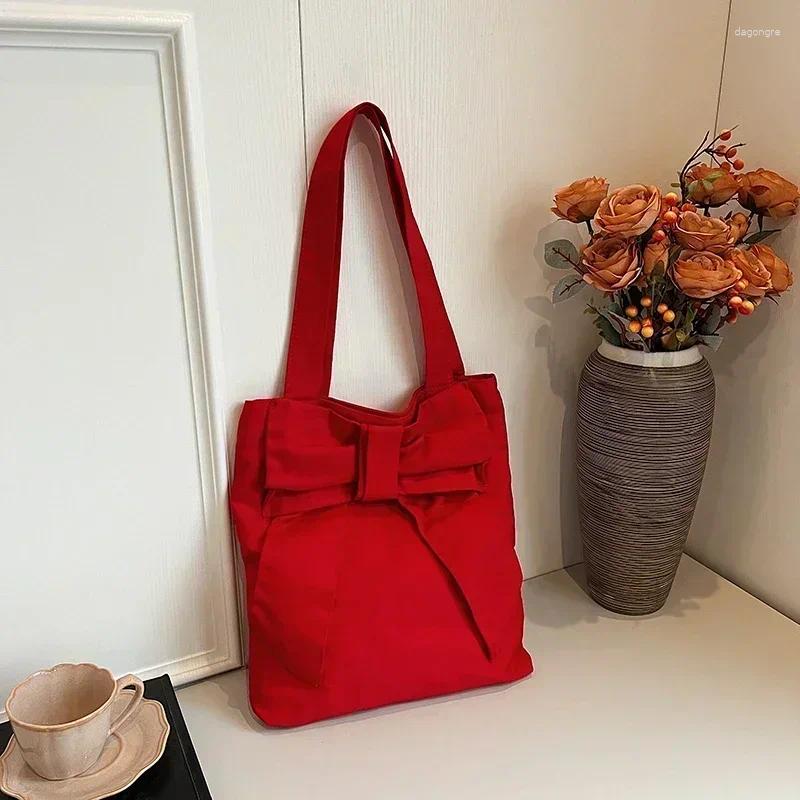 2025 NEW Drawstring Bow Design Canvas Shoulder Bag Fashionable Simple Slack Women's Underarm Maiden All-match Handbag Bolso De Hombro
