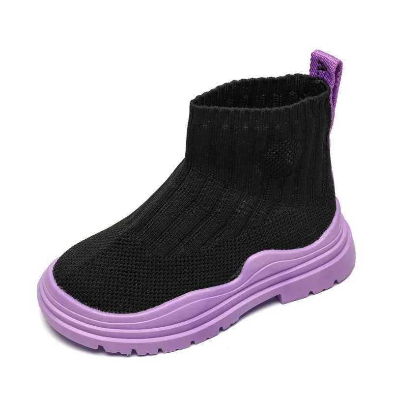High top knitted socks and shoes suitable for boys girls children breathable rubber boots childrens platforms and casual ankle boots M241102