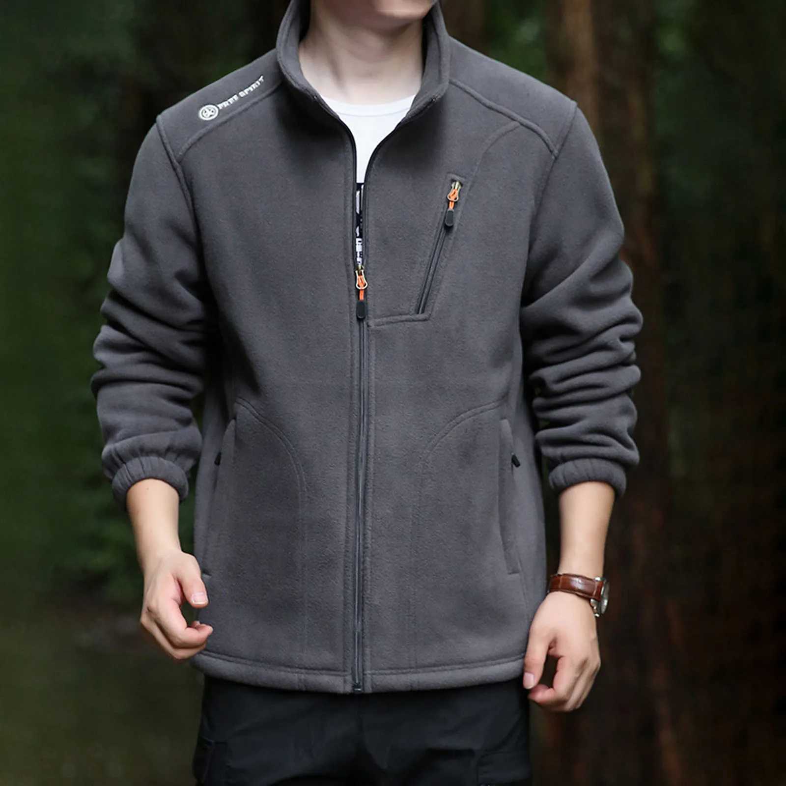 Mens jacket full zipper water soft shell jacket long sleeve stand collar hot-dip galvanized lining Kp thermal jacket W241102