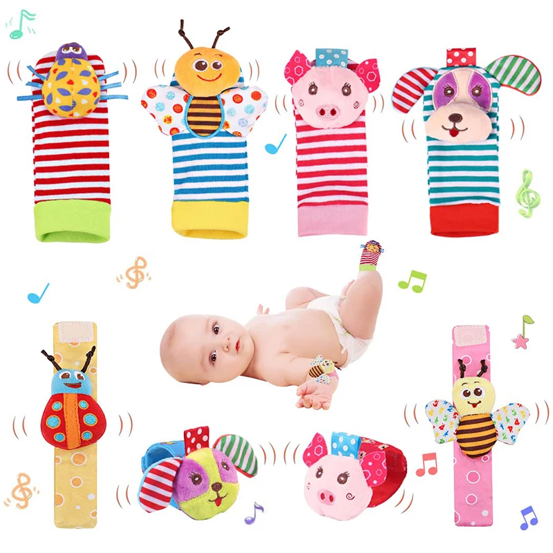 new 4Pcs/Set Baby Rattle Socks Toys Wrist & Foot Rattle Socks for 2025 Babies 0-12 Months Infant Birthday Gift for Newborn Boys Girls