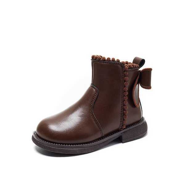 Girls short boots with back button childrens ankle boots soft sole new girls princess leather boots with warm cotton edge zipper M241102