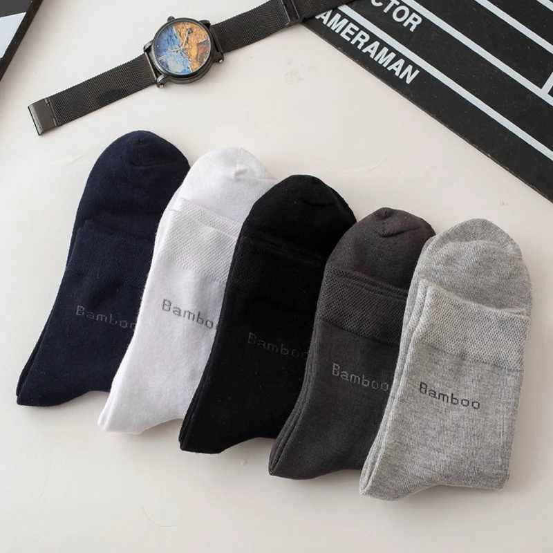 10Pairs/lot Men Bamboo Fiber Casual Black White Business Anti-Bacterial Breatheable Male Sock High Quality Size 38-45 LX241102