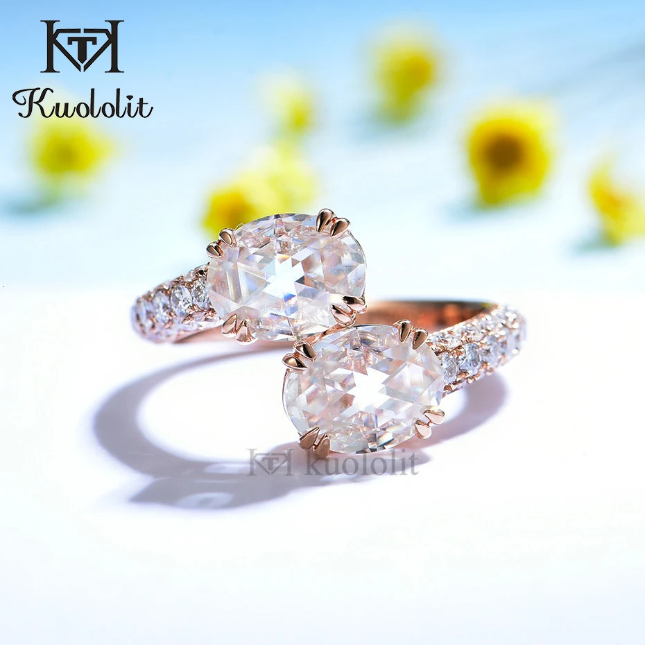 Kuololit 4CT Double Rose Cut 18K 14K 10K Gold Ring for Women Solitaire Diamond Engagement Christmas 240402