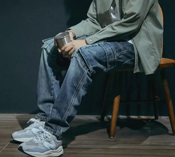 Spring Autumn Straight Leg Pants For Men Loose Tapered Jeans Retro Denim Trousers 241024