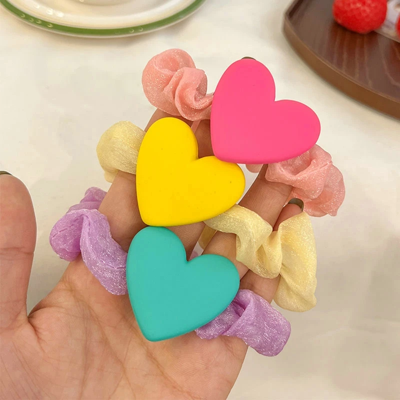 Solid 2025 Color Heart new Elastic Scrunchie Hair Ties Rubber Bands Women Girls Children Hair Scrunchies Holder Hair Accessories