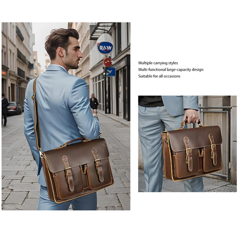 Vintage Handbags Mens Leather Notebook Bag Cowhide Travel Trolley Wheel Luggage Messenger Business Briefcases 241029