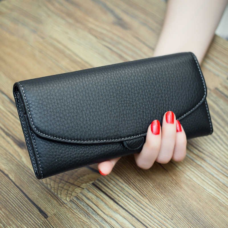 New Long Women Wallets Real Leather Purse Simple Luxury Envelope Wallet Clutch Female Excellent Cowhide Billfold Birthday Gift