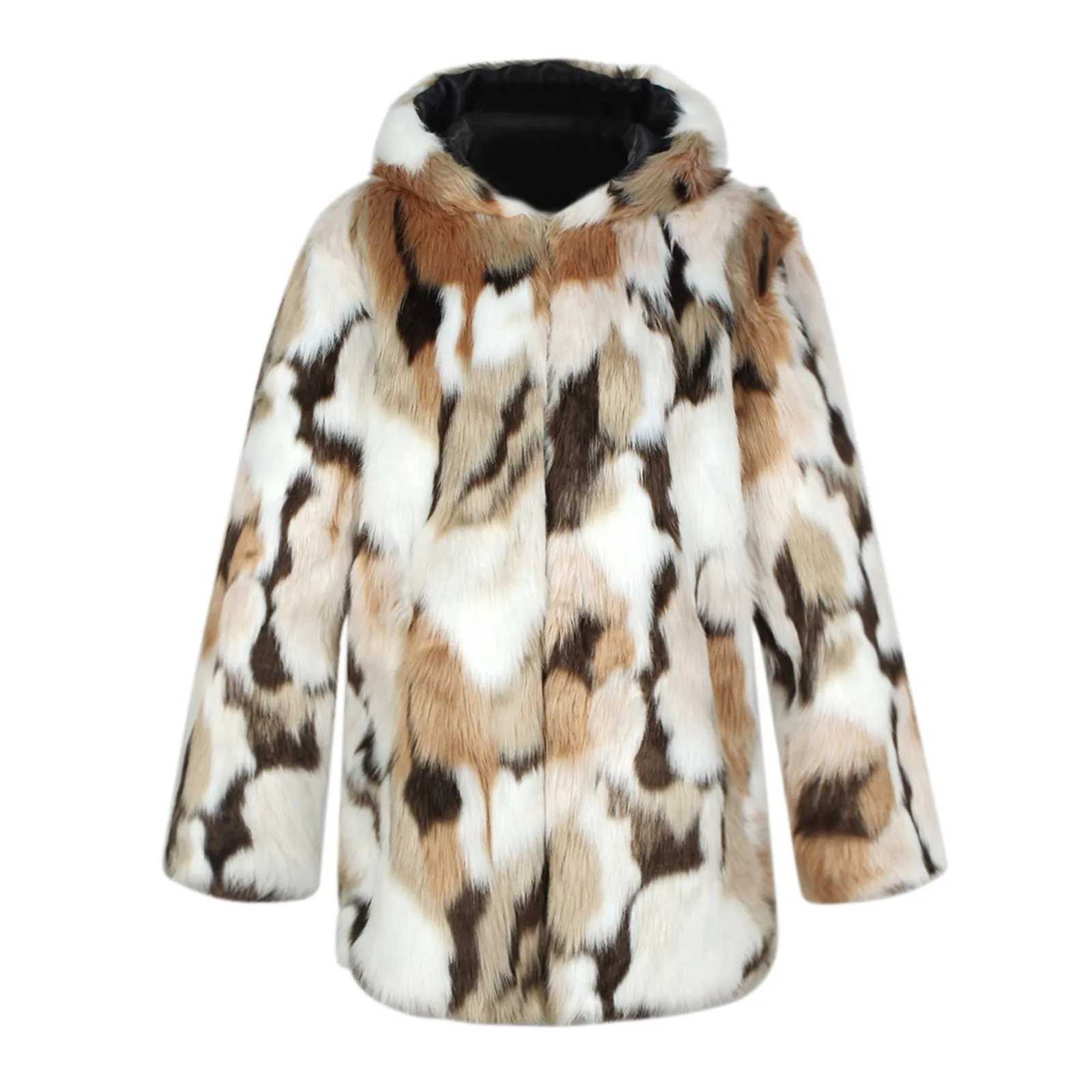 Winter Men Faux Fur Leopard Pattern Coat Jacket Male Fashion Loose Warm Coat Male Streetwear Thicken Outwear Oversize JacketXJ241102